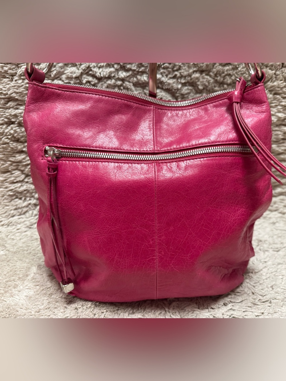 HOBO  Original-,Fuchsia Leather Shoulder Bag - Picture 5 of 13